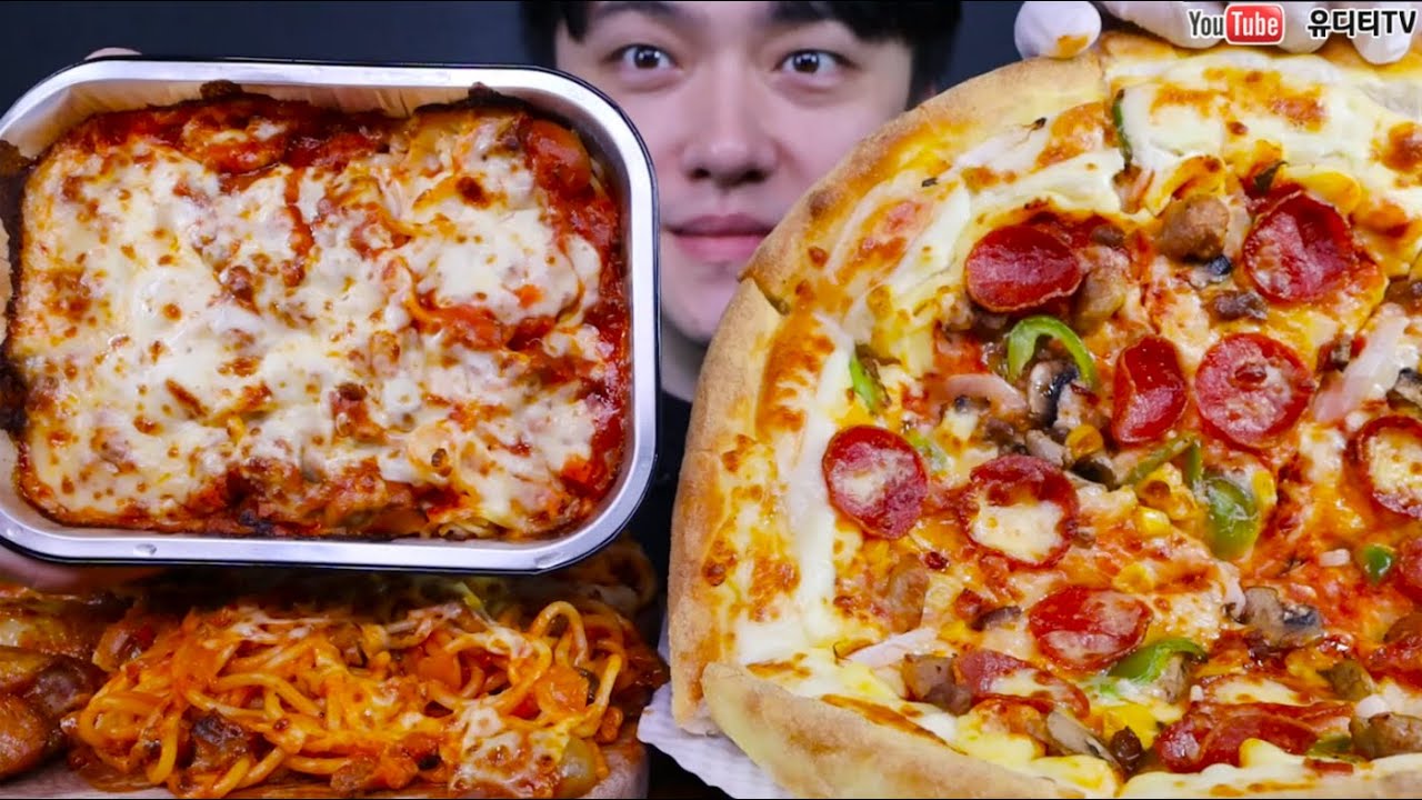 ASMR Domino's NEW PIZZA & CHEESE SPAGHETTI & GARLIC WINGS 도미노피자 신상 뉴욕오리진 & 치즈스파게티 먹방 REAL MUKBANG