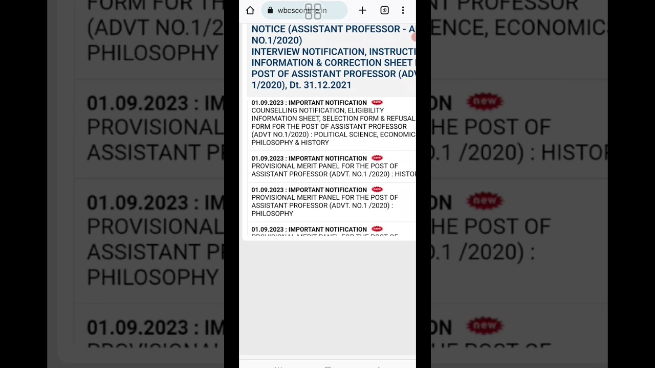 WBCSC 2020 Merit Panel list published | wbcsc post of Assistant professor #shorts