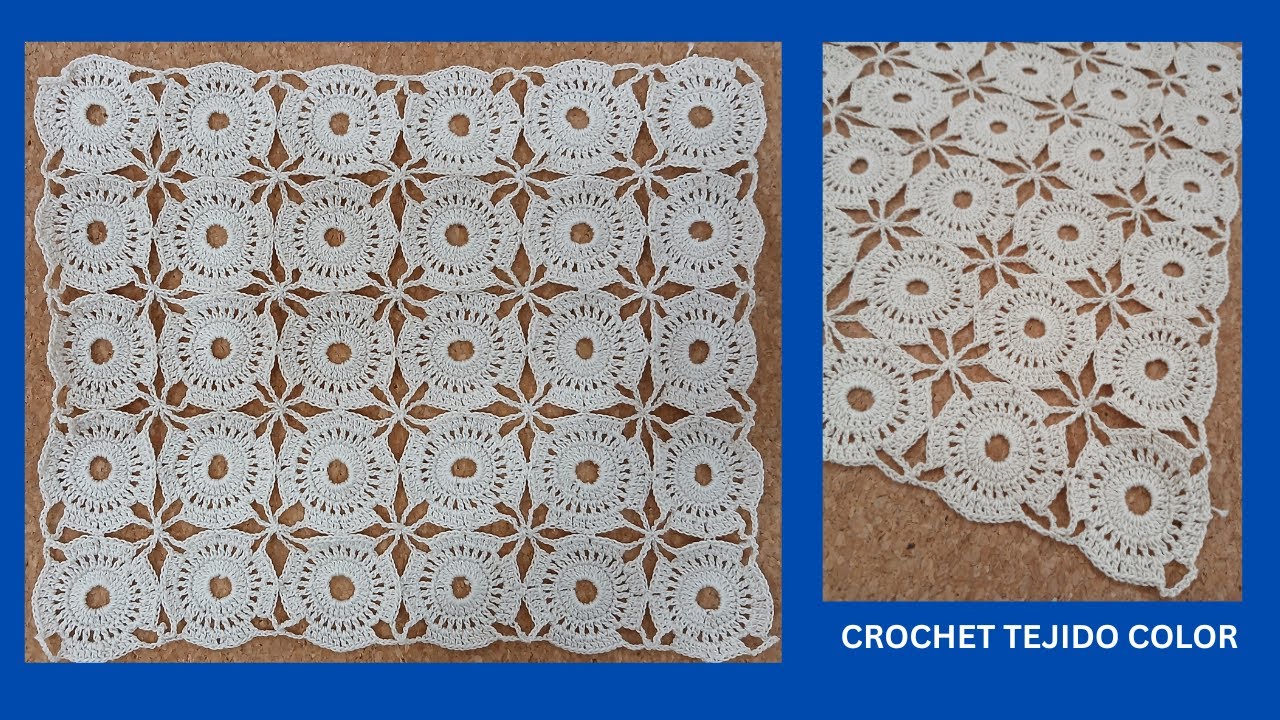 MOTIVO CROCHET REDONDO CUADRADO// TIPO ENCAJE//PUNTADA CROCHET PARA CHALECOS BLUSA//PASO A PASO.