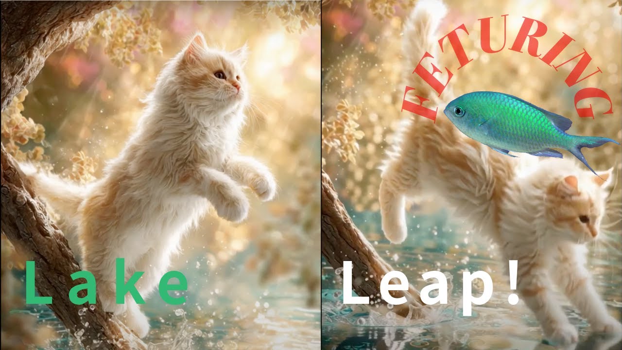 Lake Leap! 🎯🐟 Diving Cat Olympics! 🐾😂 [AI] #Diving Cat Olympics! #funnycatvideos