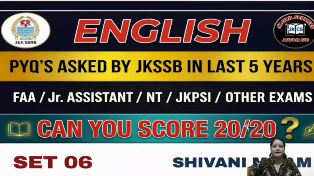 JKSSB ENGLISH 2026 PYQS (SET 06) for ALL JKSSB EXAMS 2026 - FAA , NT , JR. ASSISTANT , JKPSI , JKP