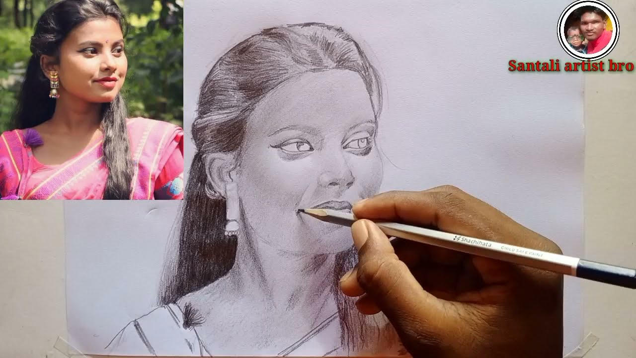 Santali heroine,Anjali sardar pencil drawing video by Santali artist bro..