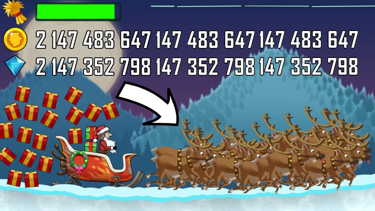 Hill Climb Racing - SLEIGH Full Upgrading in NORTHPOLE! Unlimited Coins, Unlimited Gems