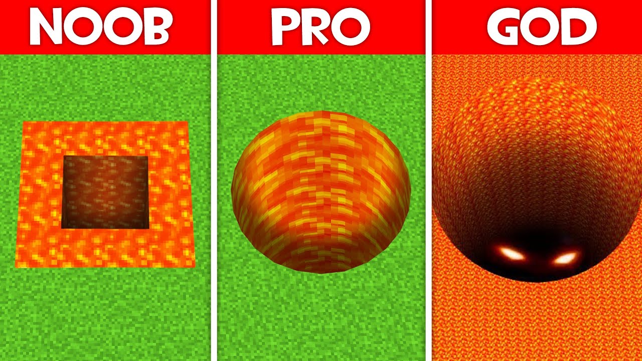 Minecraft Battle: LAVA TUNNEL HOUSE BUILD CHALLENGE - NOOB vs PRO vs HACKER vs GOD in Minecraft!