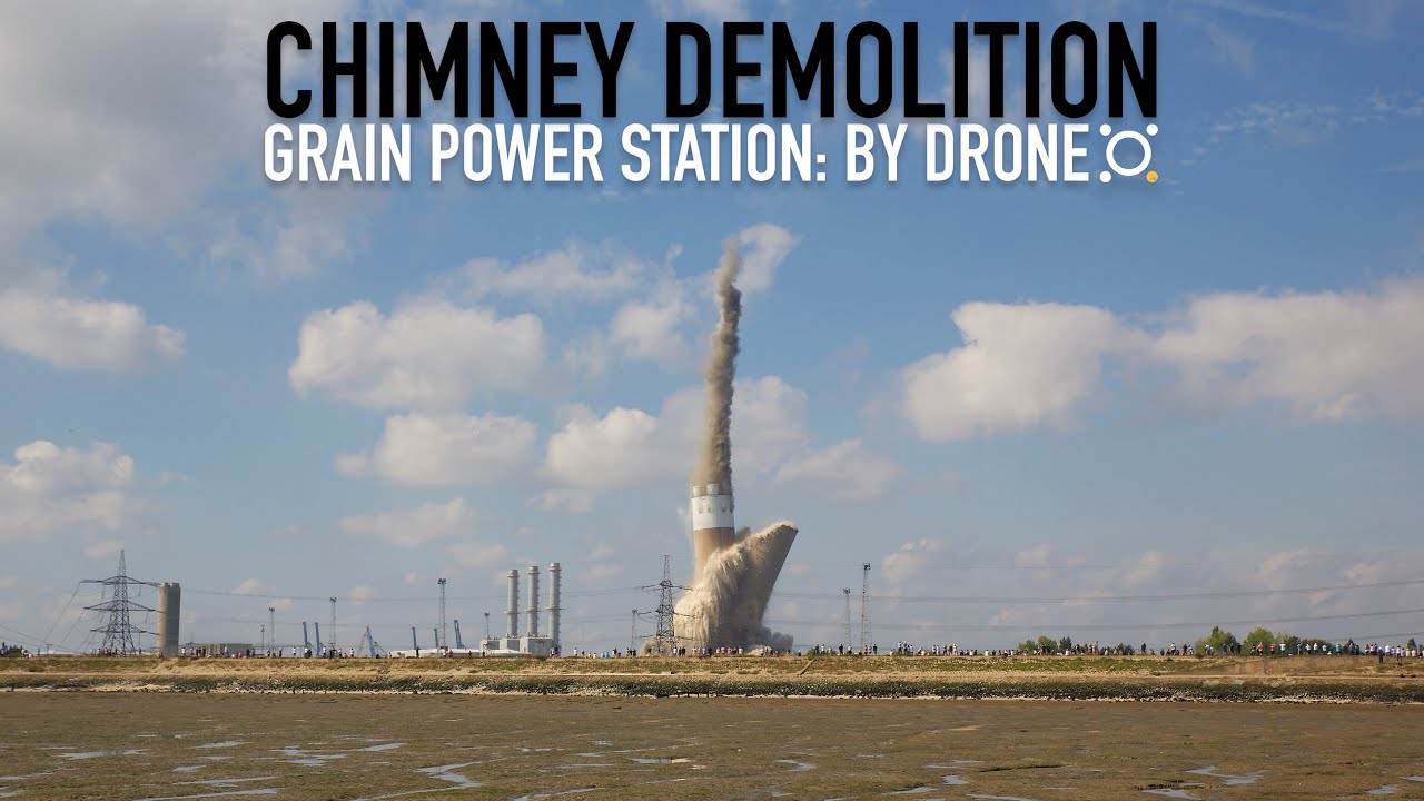 Grain Power Station Chimney Demolition - Drone