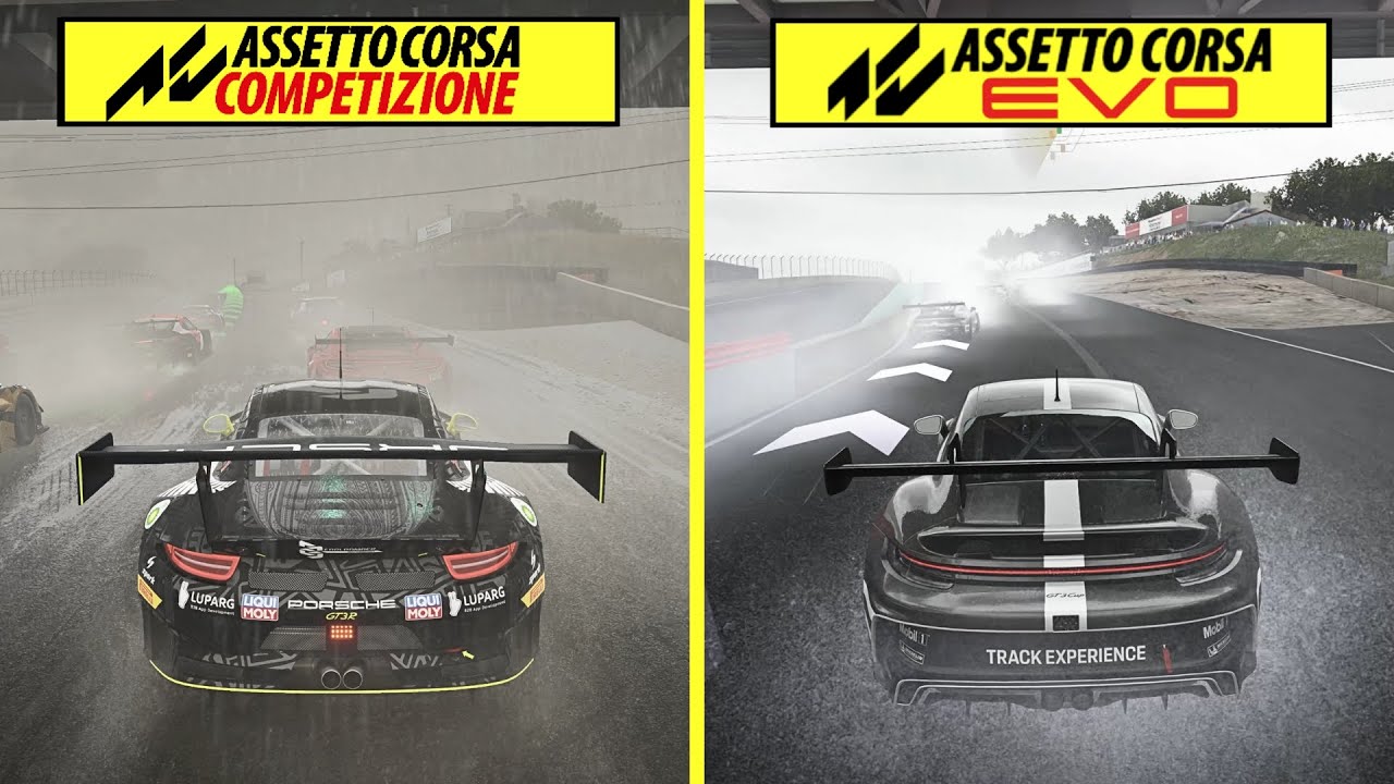 Assetto Corsa EVO vs Assetto Corsa Competizione Heavy Rain Effect Graphics Comparison | Laguna Seca