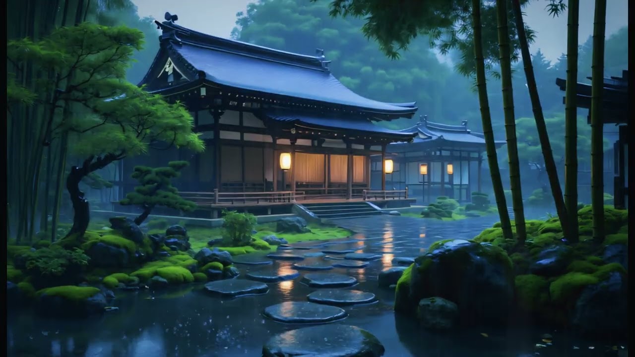 Rain at a Kyoto Temple | Zen Garden Ambience for Relaxation & Meditation