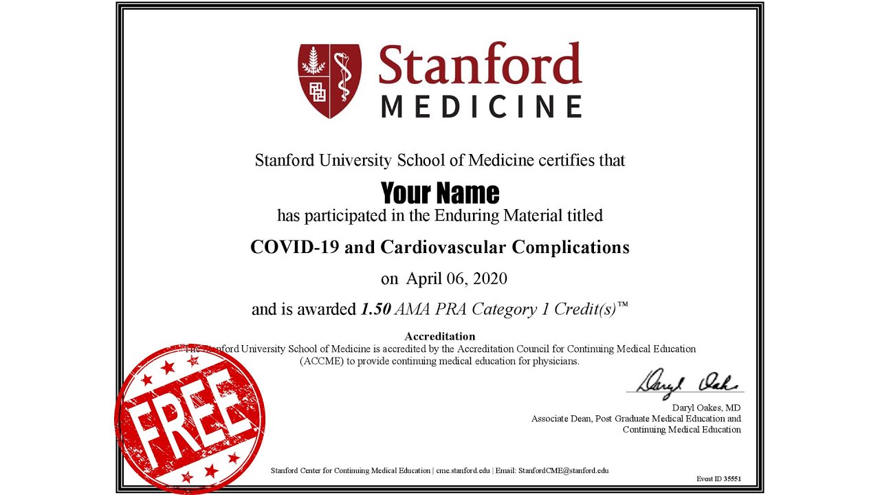 Free CME Accredited Certificates by Stanford Medical School || Online Webinars by Stanford Medicine.