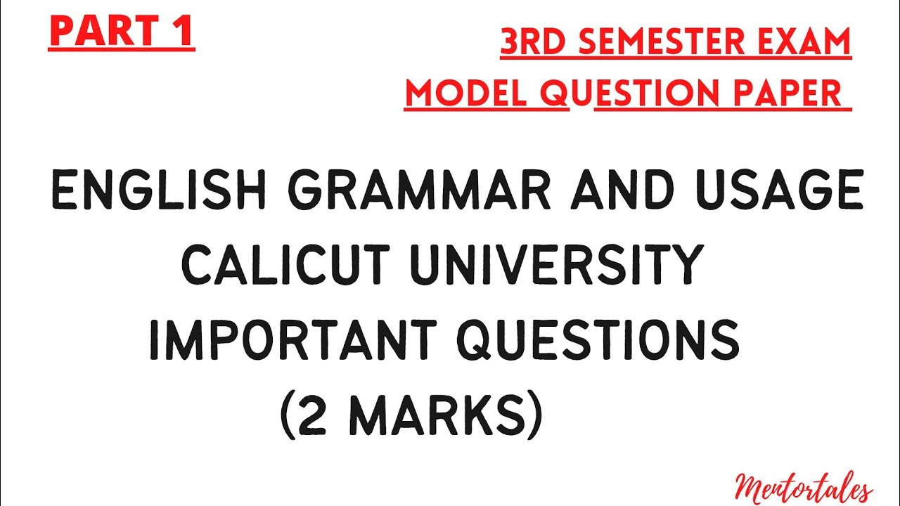 3RD SEMESTER ENGLISH GRAMMAR AND USAGE|IMPORTANT QUESTIONS|MODEL QUESTION PAPER|PART 1|CU