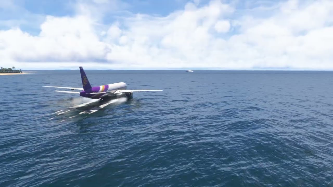 MSFS2024 PMDG 777 Thai emergency landing at the Sea d/t WASM problem,Miracle landing