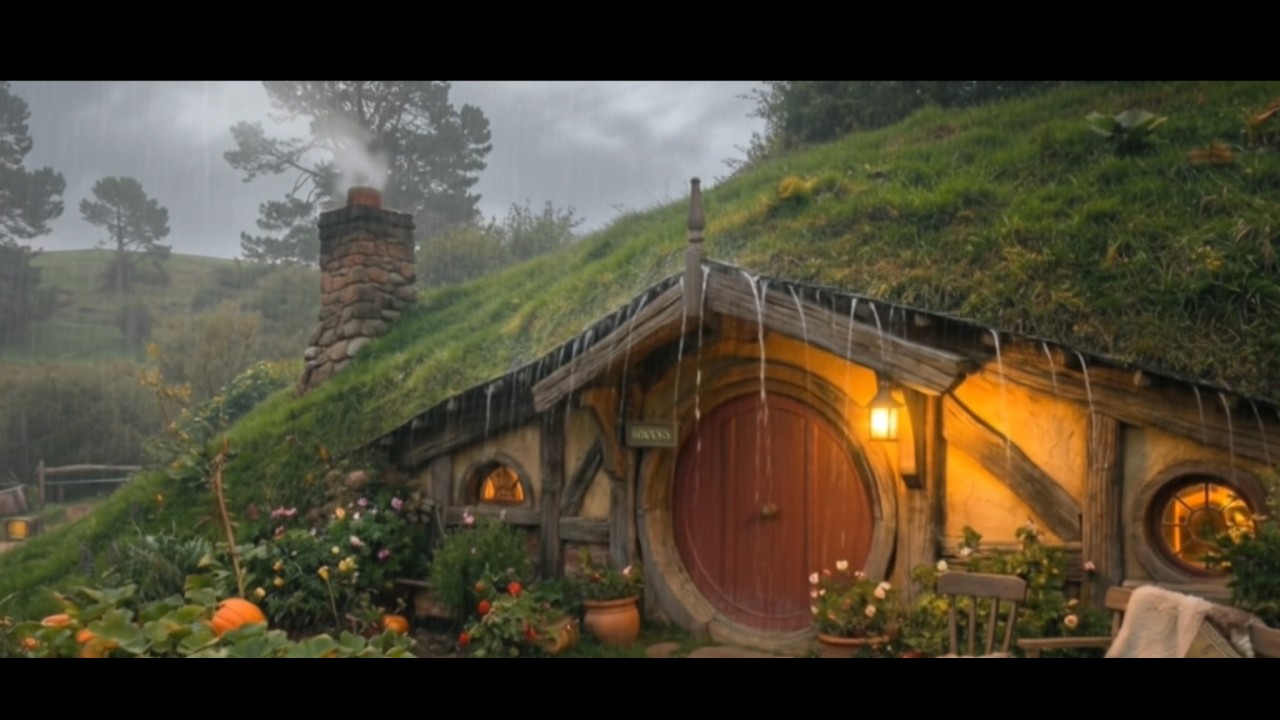 Cozy Rainy Hobbit House 🌧️ Peaceful Shire Nature Sounds for Relaxing