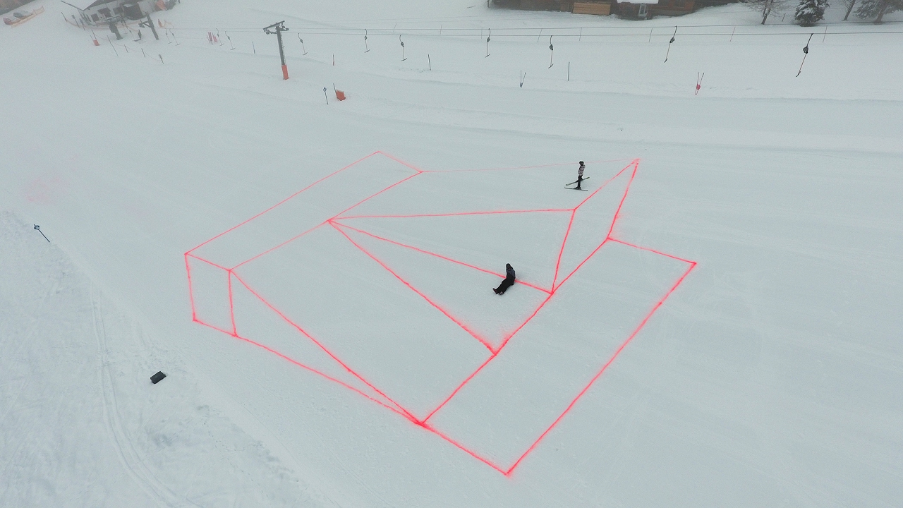 Uphill-arious Skiing in the Kleinwalsertal on 3D optical illusion