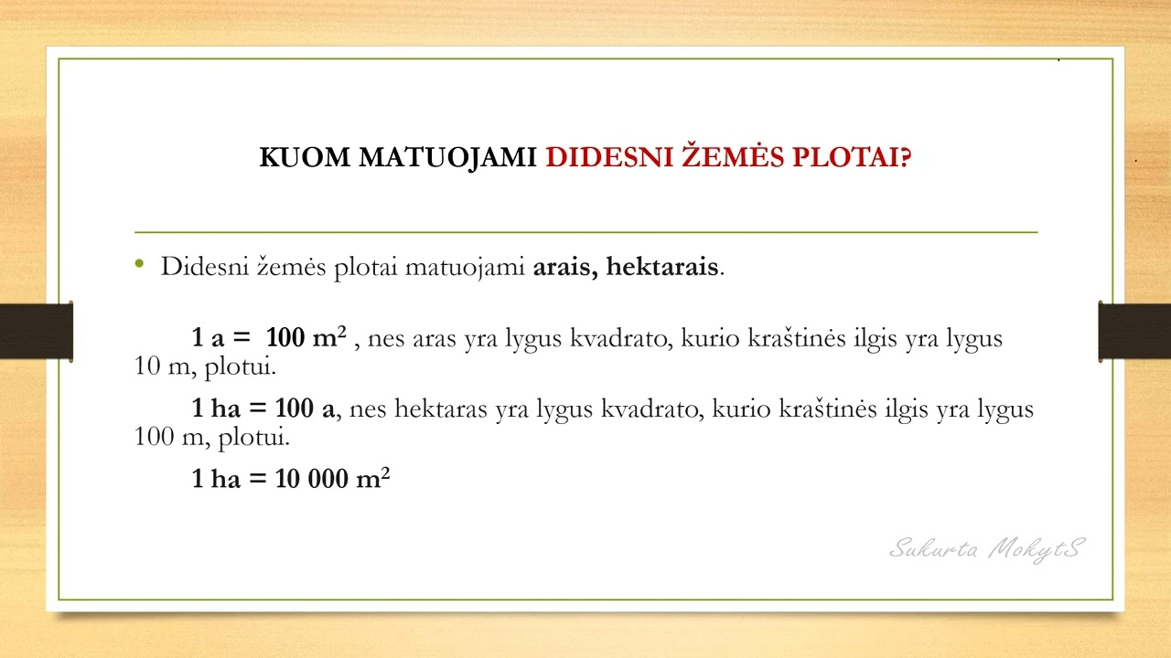 66 pamoka Ploto matavimo vienetai  Aras, hektaras (Matematika 5 klasė)