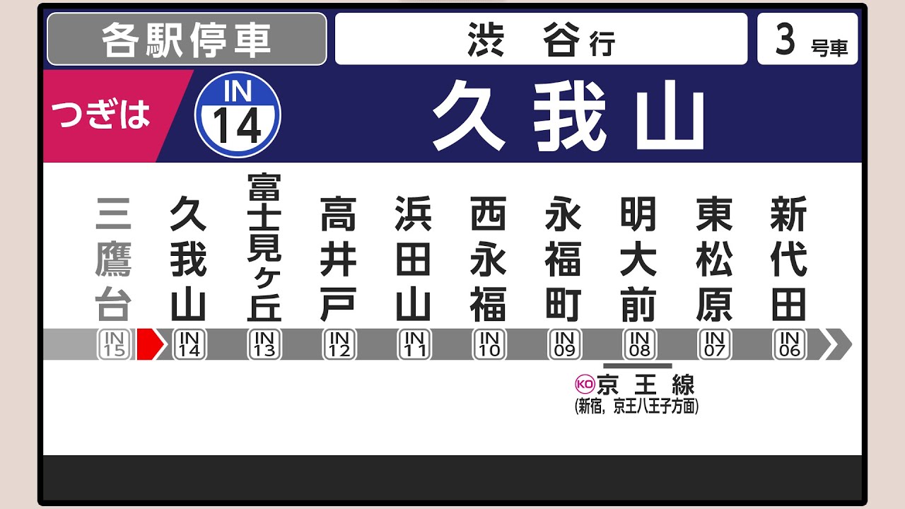 【車内放送・LCD再現】京王1000形 コイト製LCD 吉祥寺→渋谷 各停 自動放送