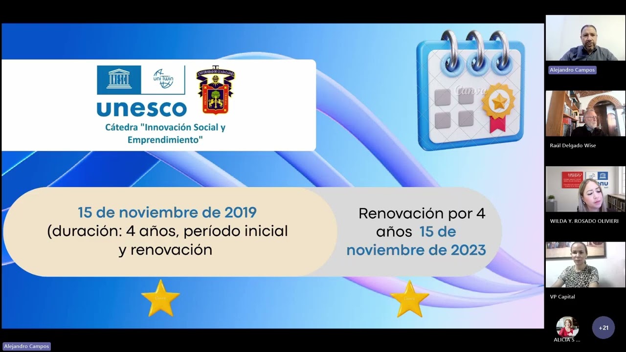 Cátedras UNESCO 2026 - Innovación social y emprendimiento presentado por Dra. Marúm y Dr. Campos