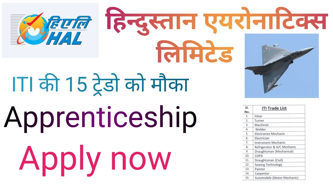HAL mein ITI pass ke liye bada mauka 🚀 | 15 Trades ke liye Apprenticeship Apply Now