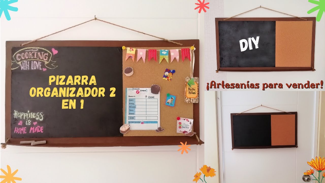 Pizarra Organizador 2 en 1: Pizarra para Tiza + Corcho con Material Reciclado| Organizador, Planner