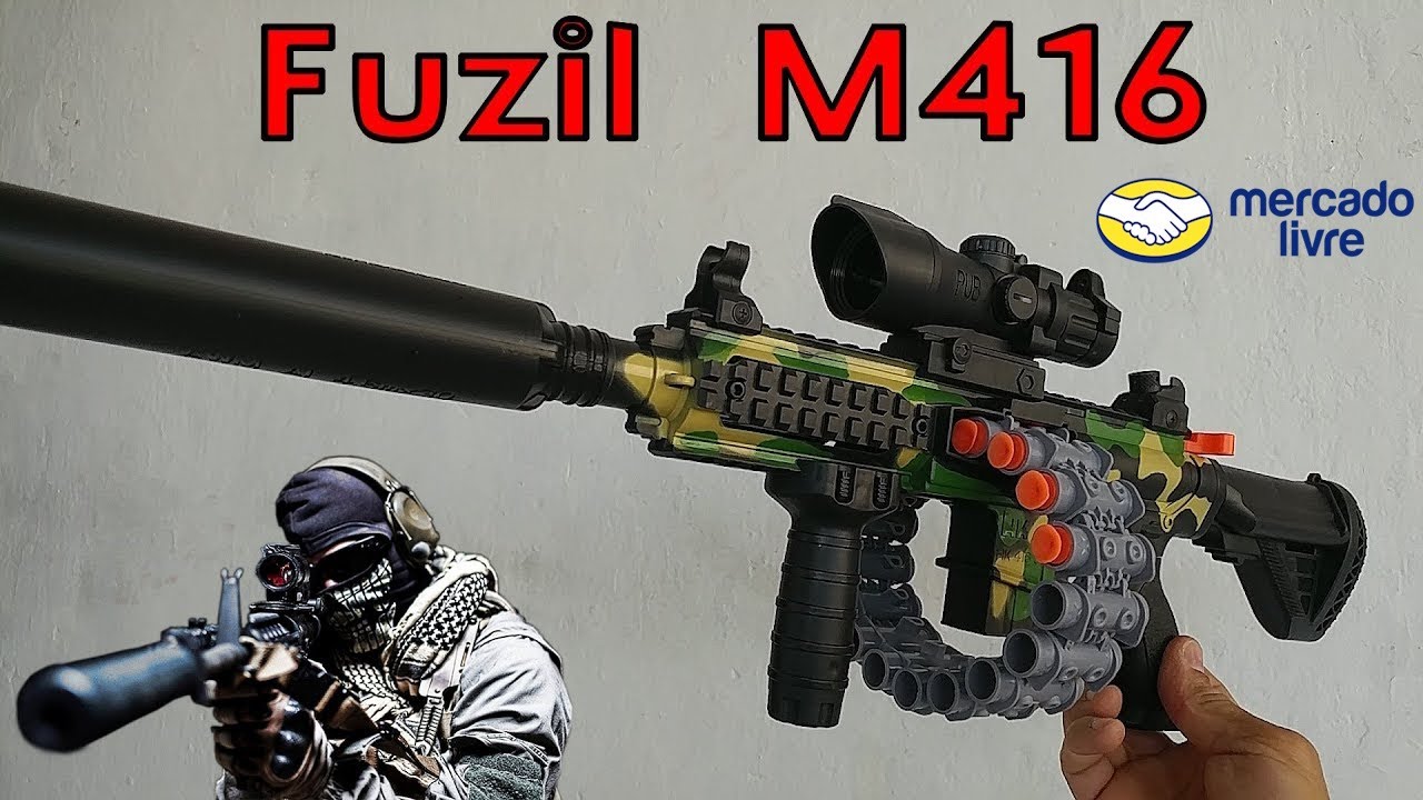 UNBOXING Fuzil M416 Metralhadora Nerf Com Mira Gira Tambor Lan&ccedil;a Dardo De Espuma Macia MERCADO LIVRE