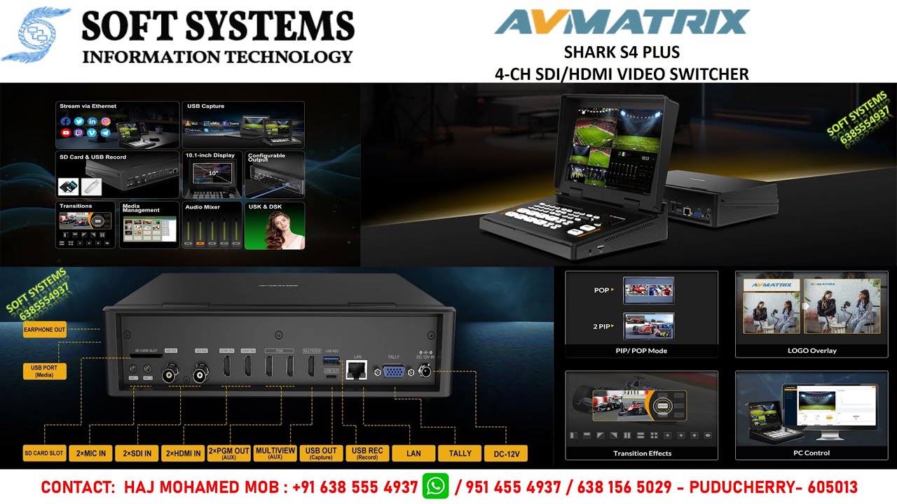 AVMATRIX SHARK S4 PLUS 4-CH SDI/HDMI VIDEO SWITCHER