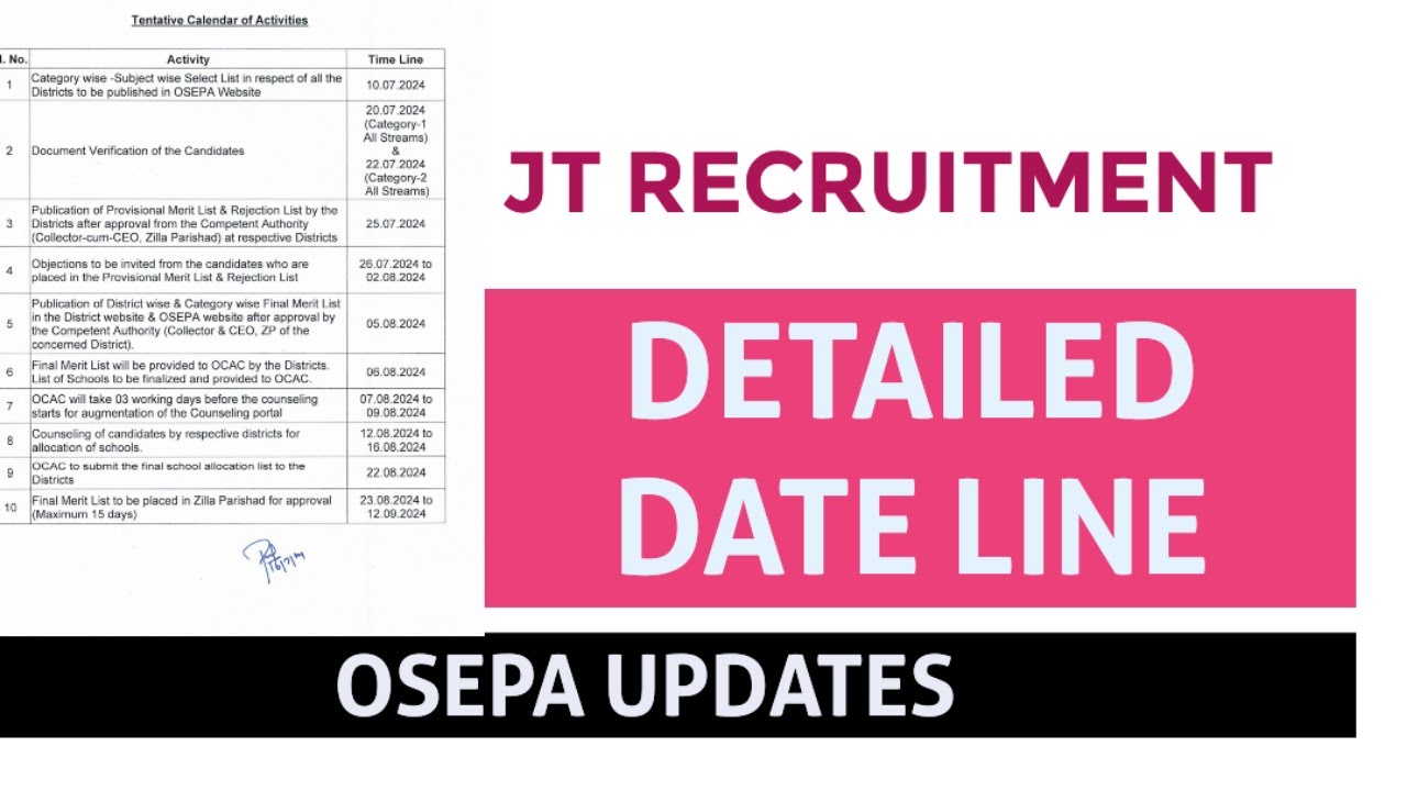 JTS TIME LINE | 25. 7. 2024 MERIT LIST | 12.8.2024 SCHOOL ALLOCATION