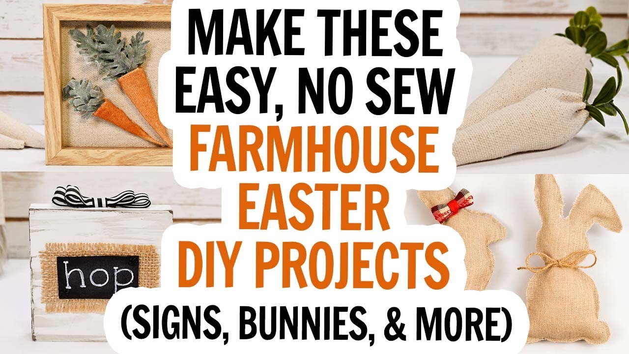 Easter DIY / Drop Cloth Crafts / No Sew Carrots / No Sew Bunny / Shelf Sitter Signs for Tiered Trays