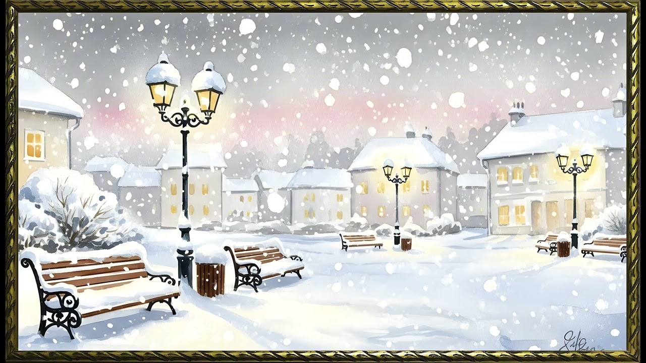 Vintage Frosted Meadow in Peaceful Silence | Gold Frame TV Art | Art Screensaver for TV | Wall Art