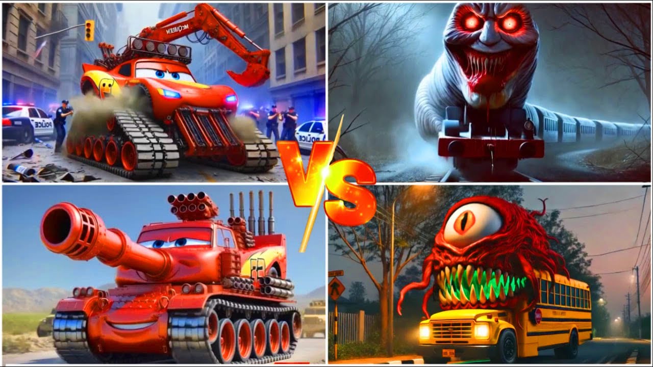 Танк Маккуин 🆚 Экскаватор Маккуин 🆚 Поезд Томас 🆚 Школьный автобус Мегабатл №22