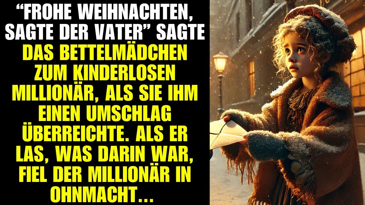 „Frohe Weihnachten“, sagte das Bettelmädchen zum Millionär. Als er den Umschlag las, fiel er in...