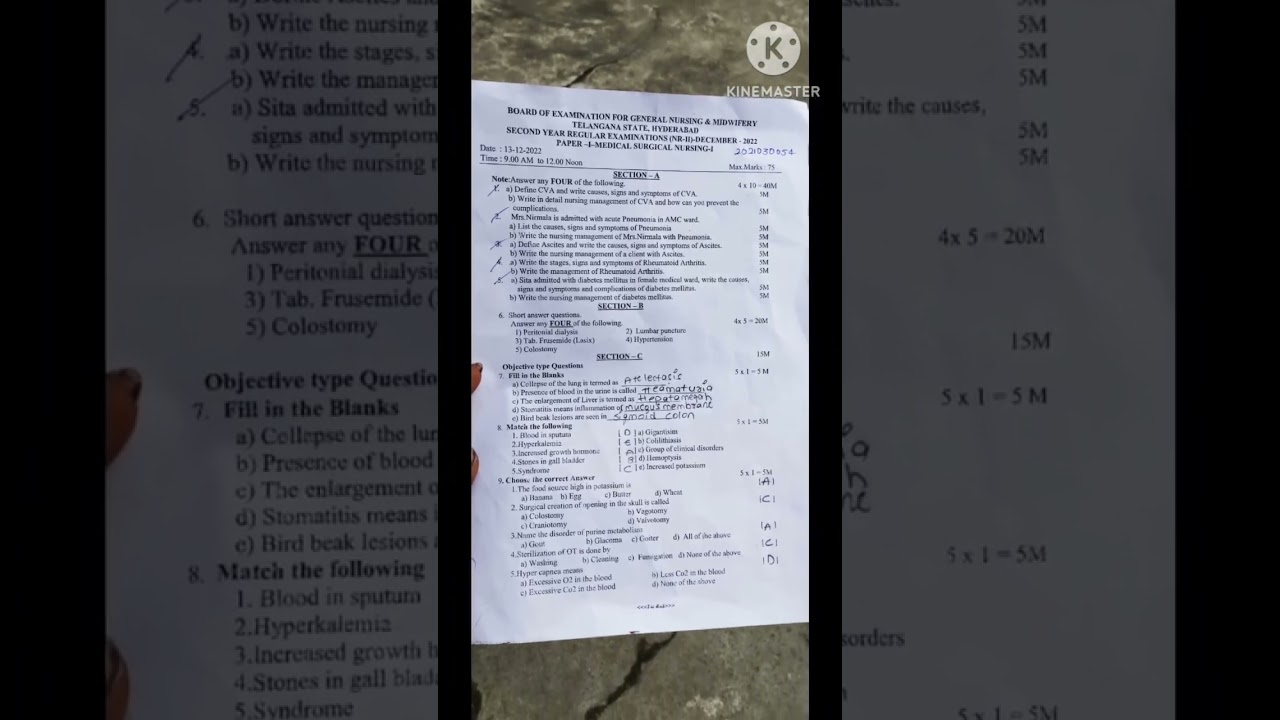 Medical surgical nursing1 GNM 2nd year question paper 2022