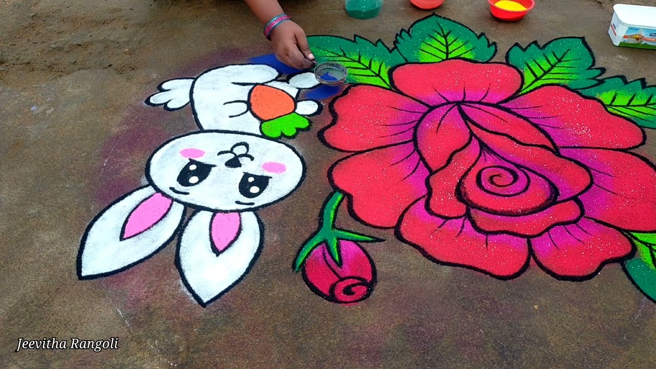 Happy new year/pretty new year rangoli 😍😍😍/cute rabbit 🐰 rangoli.....