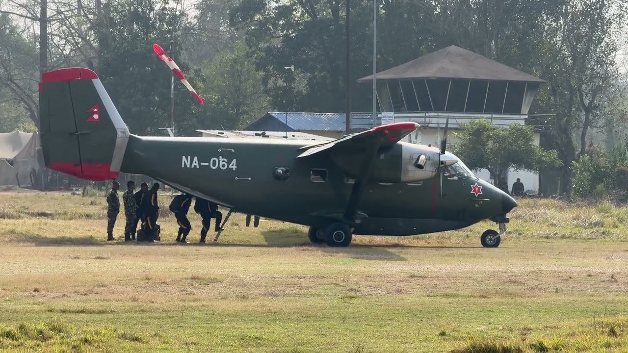 Nepal Army M28 Skytruck NA-064 Landing And Takeoff From Grass Runway In Meghauli Airport #nepalarmy