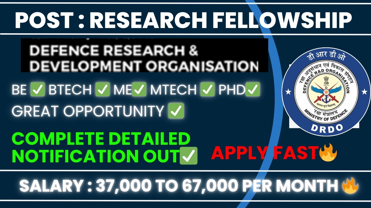 DRDO Research Fellowship Recruitment 2026🔥|Vacancies+Education+Selection Process|Full Detailed Video