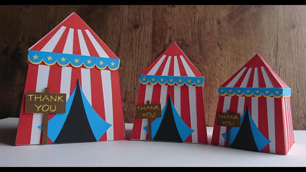 A circus tent party box or favour bag. Cricut, Silhouette, ScanNCut, SVG, Studio 3, Canvas Workspace
