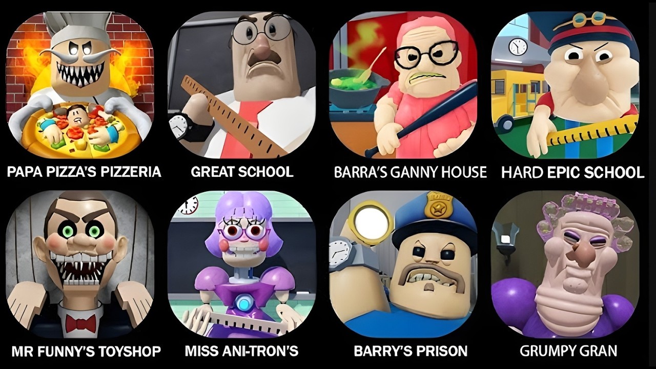 Baby Bobby Daycare!,BARRY'S PRISON RUN!,RUN FROM GRANDPA!,Roblox,Papa Pizza's Pizzeria!..