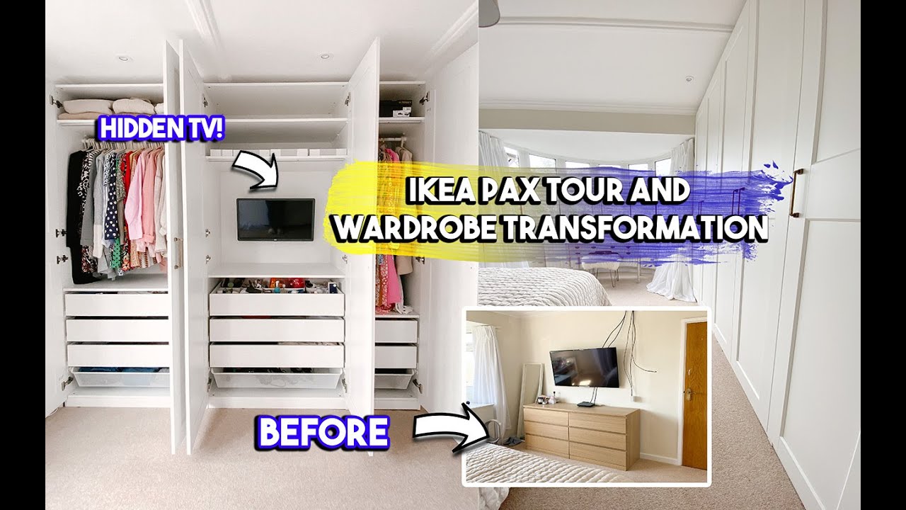 IKEA PAX WARDROBE TRANSFORMATION AND HIDDEN TV HACK | HOW MUCH IT COST AND A FULL WARDROBE TOUR
