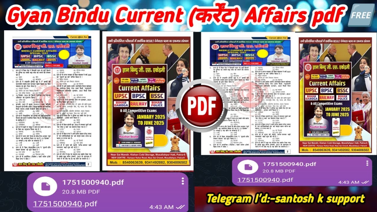 #Gyan Bindu Current कर्रेंट Affairs pdf free download kaise karen 2025 #Raushan sir current Affairs