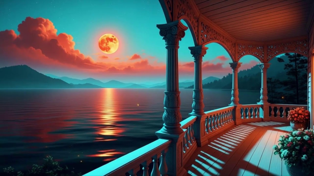 Lakefront Sunset Ambience – Cozy Porch View for Relaxation, Study & Sleep