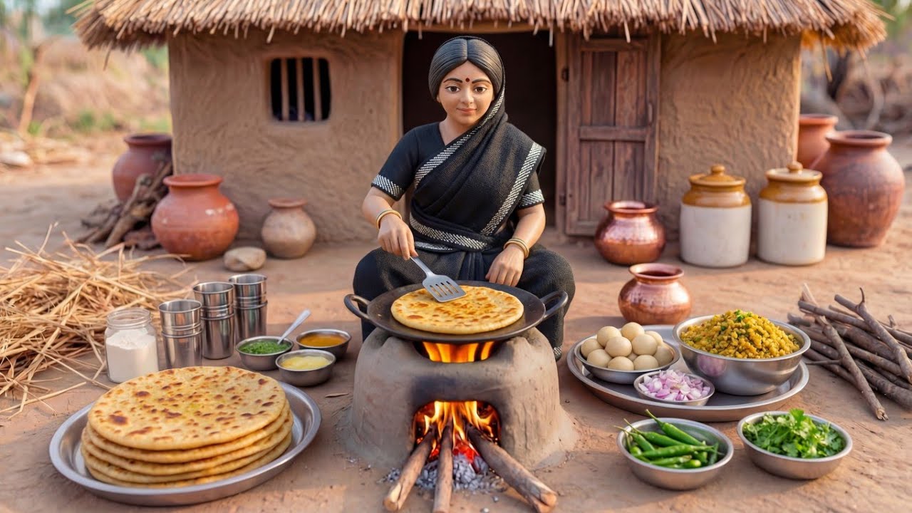 Miniature Doll Aloo Paratha Cooking ASMR | Indian Village Tiny Kitchen Story 