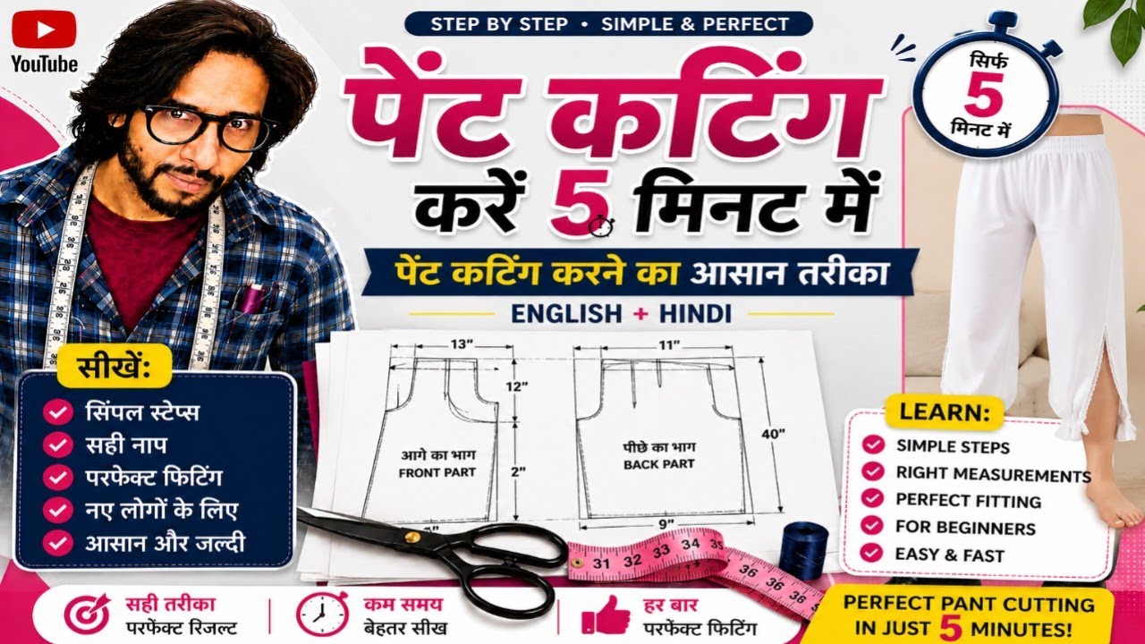 पेंट कटिंग आसान तरीके से | Step by Step Pant Cutting परफेक्ट फिटिंग पेंट कटिंग कैसे करें?