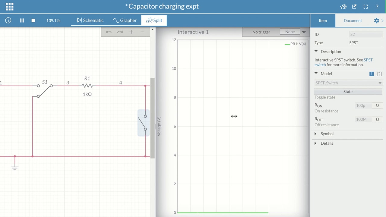 Capacitor charging and discharging experiment in Multisim
