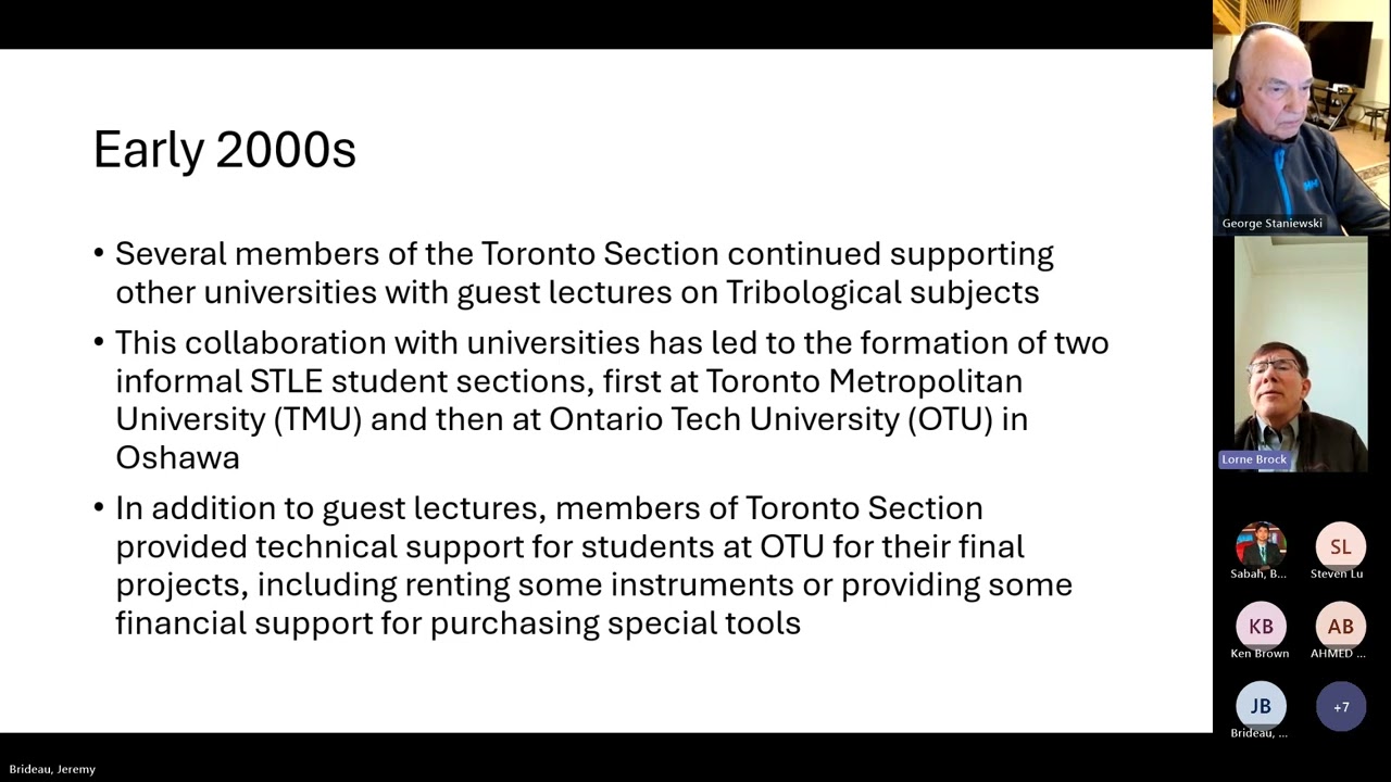Brief Summary of STLE Toronto Section Support for Local Universities and Science Fair