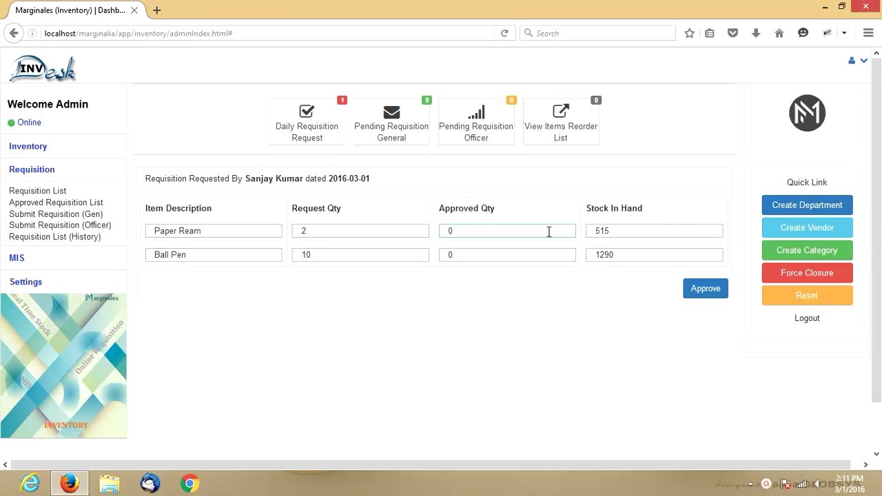 Marginales - inventory (Approval Requisition)