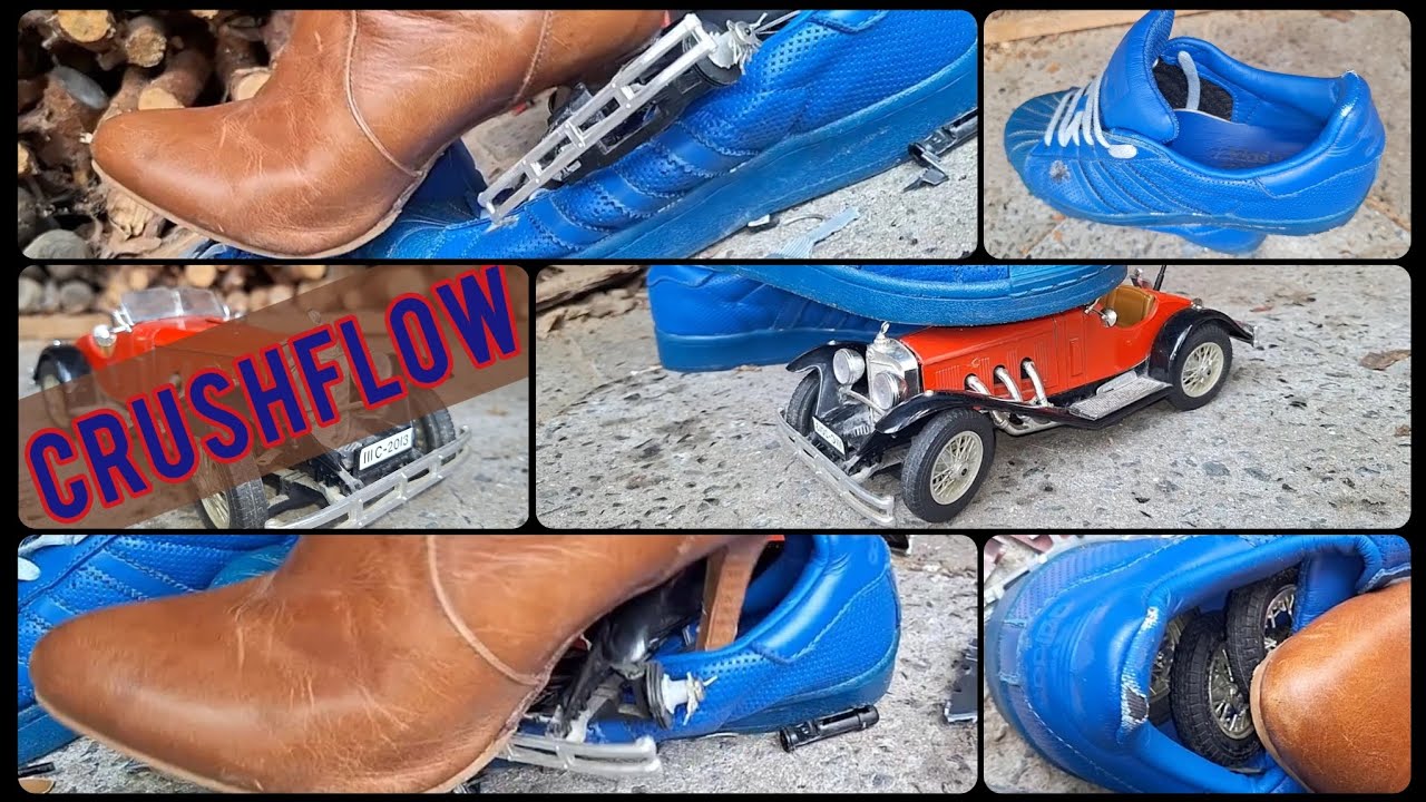 Crushing Model Car with Adidas Superstars and Buffalo Boots. Thanks to #diecastcrushing for the car😍