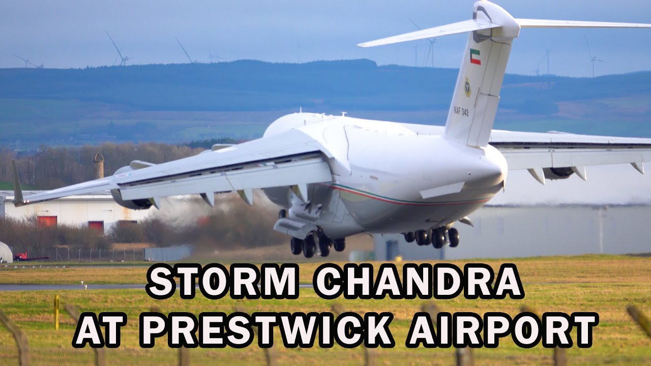 [4K] STORM CHANDRA Windy Landings at Prestwick Airport 27/01/2026 | C17 A330F 737 & AN26