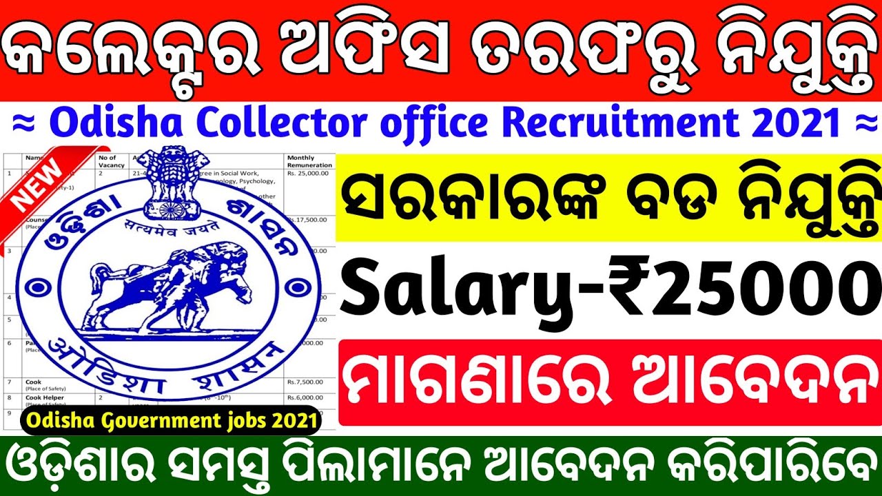 Odisha Collector Office Recruitment 2021|Odisha govt jobs 2021|Odisha job updates 2021|Odisha jobs