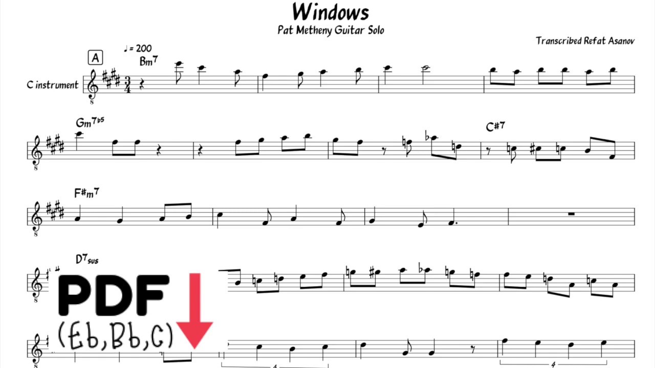 Pat Metheny - "Windows" by Chick Corea Guitar Solo Transcription