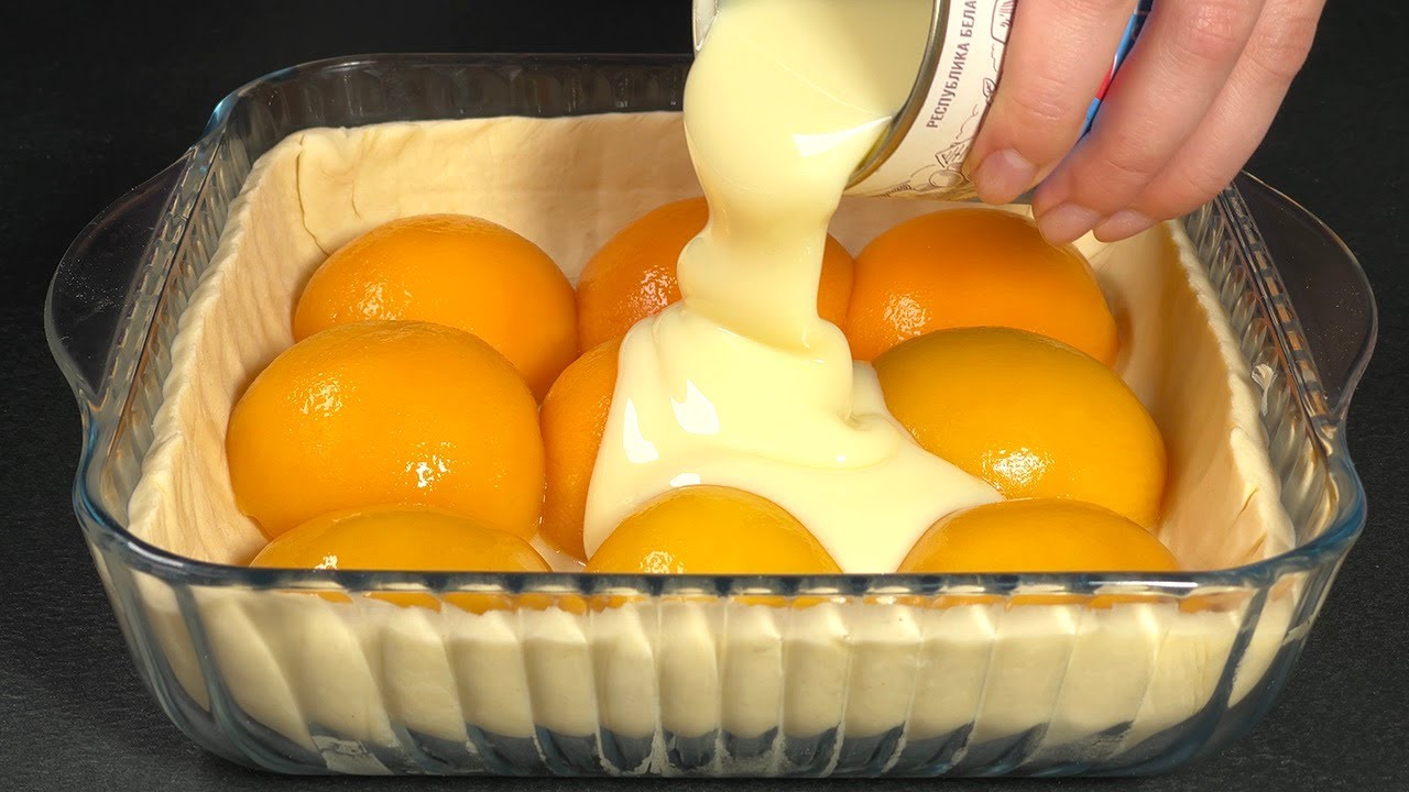 Pfirsiche, Bl&auml;tterteig und Kondensmilch &ndash; jeder wird es lieben! Dessert in 10 Minuten!