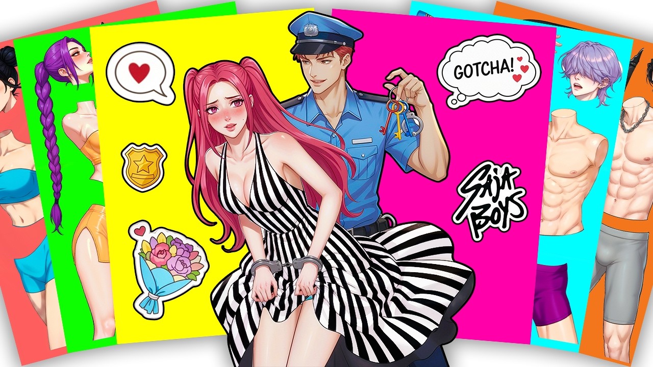 Handcuffed to my heart 💖 HUNTRIX MIRA x ABBY SAJA BOYS - KPOP DEMON HUNTERS | Sticker Book DIY