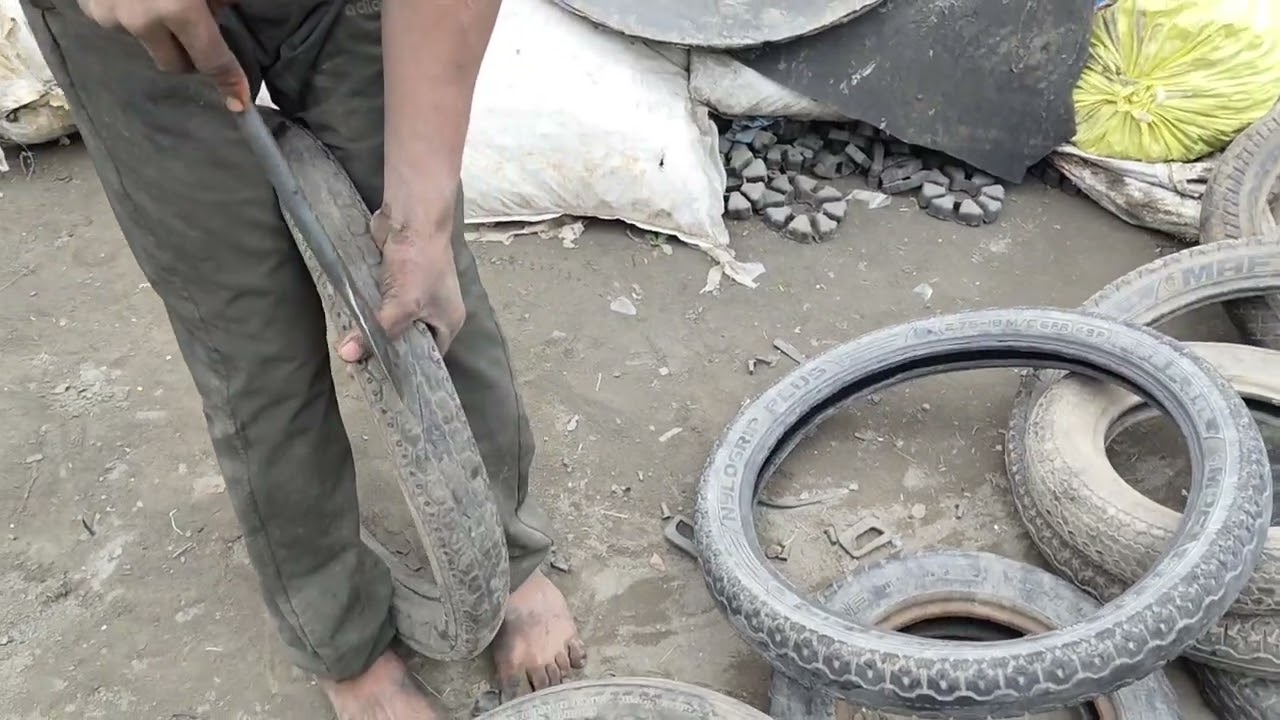 Tyre cutting hard work