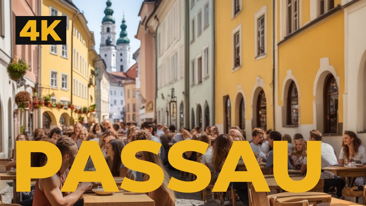 Walking tour in Passau Altstadt 🇩🇪 Germany, Walking in city center, old city near cozy cafes